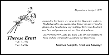 Traueranzeige von Therese Ernst von Hildesheimer Allgemeine Zeitung