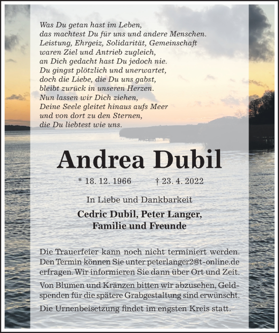 Traueranzeige von Andrea Dubil von Hildesheimer Allgemeine Zeitung