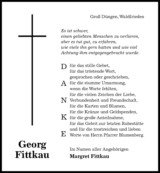 Traueranzeige von Georg Fittkau von Hildesheimer Allgemeine Zeitung