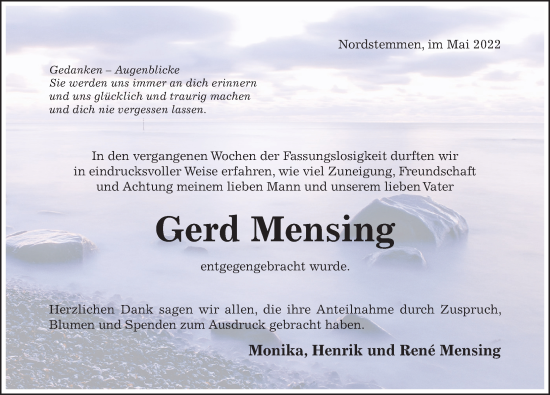 Traueranzeige von Gerd Mensing von Hildesheimer Allgemeine Zeitung