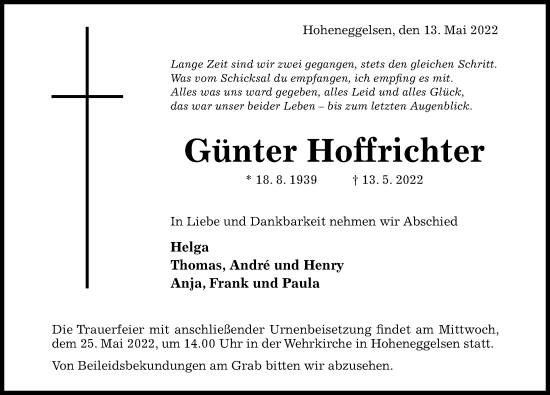 Traueranzeige von Günter Hoffrichter von Hildesheimer Allgemeine Zeitung