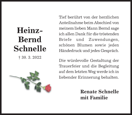 Traueranzeige von Heinz-Bernd Schnelle von Hildesheimer Allgemeine Zeitung