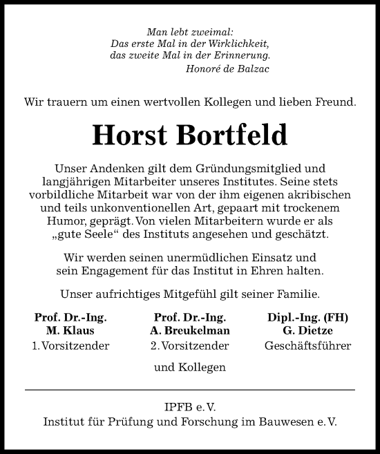Traueranzeige von Horst Bortfeld von Hildesheimer Allgemeine Zeitung