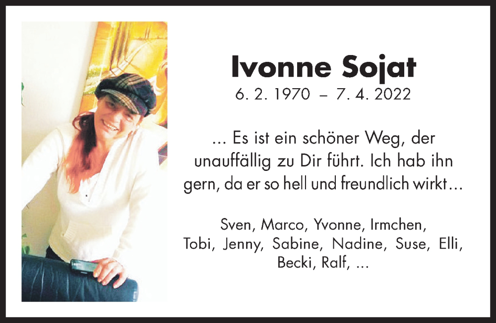  Traueranzeige für Ivonne Sojat vom 28.05.2022 aus Hildesheimer Allgemeine Zeitung