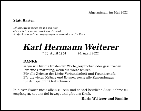 Traueranzeige von Karl Hermann Weiterer von Hildesheimer Allgemeine Zeitung