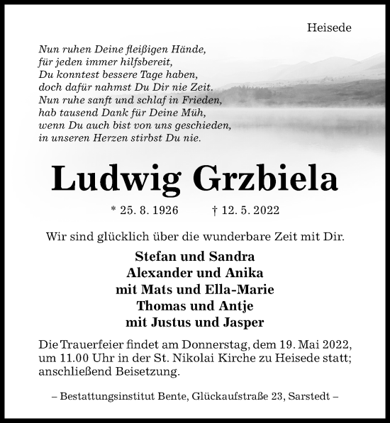 Traueranzeige von Ludwig Grzbiela von Hildesheimer Allgemeine Zeitung