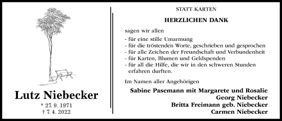 Traueranzeige von Lutz Niebecker von Hildesheimer Allgemeine Zeitung