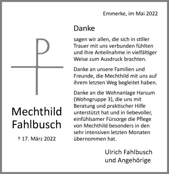 Traueranzeige von Mechthild Fahlbusch von Hildesheimer Allgemeine Zeitung