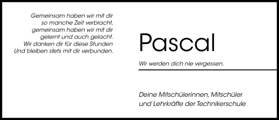 Traueranzeige von Pascal  von Hildesheimer Allgemeine Zeitung