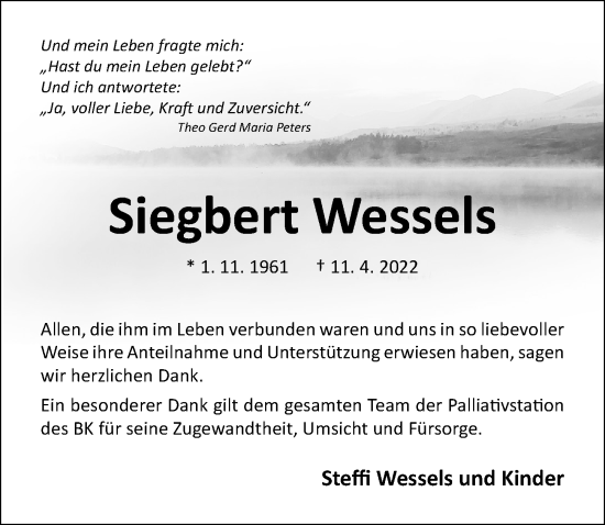 Traueranzeige von Siegbert Wessels von Hildesheimer Allgemeine Zeitung