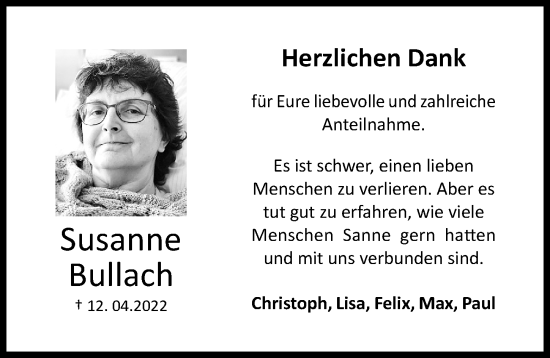 Traueranzeige von Susanne Bullach von Hildesheimer Allgemeine Zeitung