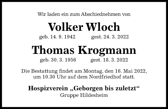 Traueranzeige von Thomas Krogmann von Hildesheimer Allgemeine Zeitung