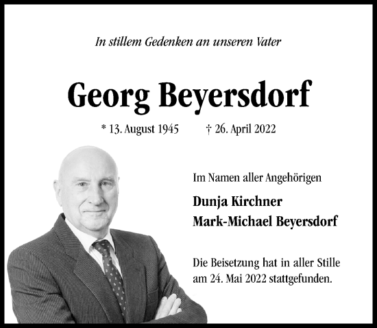 Traueranzeige von Georg Beyersdorf von Hildesheimer Allgemeine Zeitung