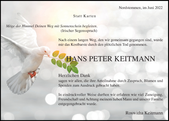 Traueranzeige von Hans Peter Keitmann von Hildesheimer Allgemeine Zeitung