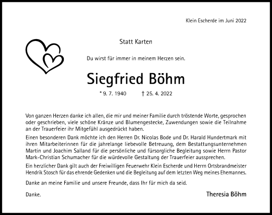 Traueranzeige von Siegfried Böhm von Hildesheimer Allgemeine Zeitung