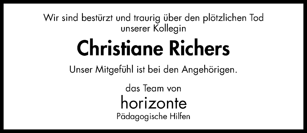  Traueranzeige für Christiane Richers vom 20.07.2022 aus Hildesheimer Allgemeine Zeitung