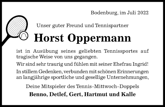 Traueranzeige von Horst Oppermann von Hildesheimer Allgemeine Zeitung