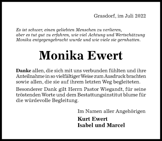 Traueranzeige von Monika Ewert von Hildesheimer Allgemeine Zeitung