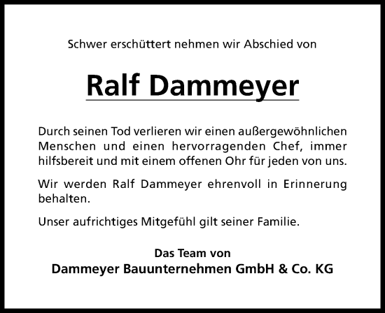 Traueranzeige von Ralf Dammeyer von Hildesheimer Allgemeine Zeitung