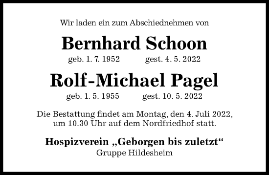 Traueranzeige von Rolf-Michael Pagel von Hildesheimer Allgemeine Zeitung