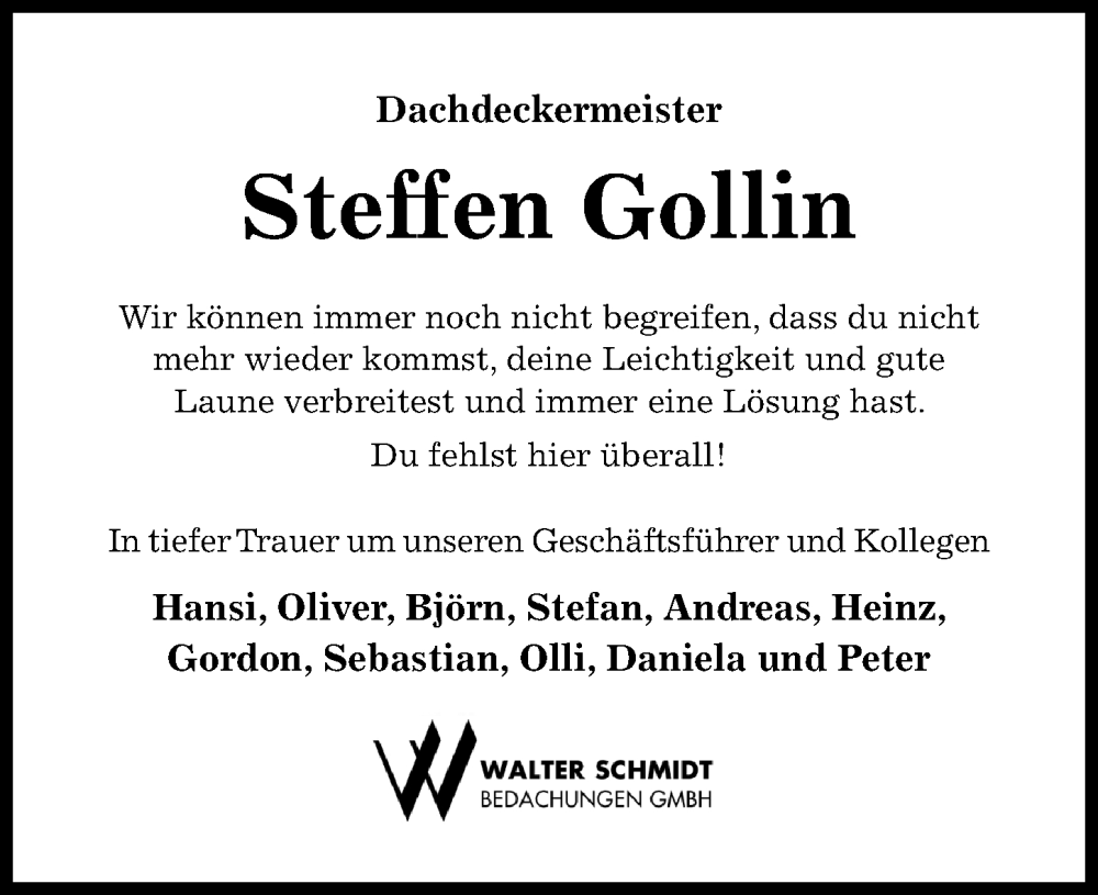  Traueranzeige für Steffen Gollin vom 30.07.2022 aus Hildesheimer Allgemeine Zeitung