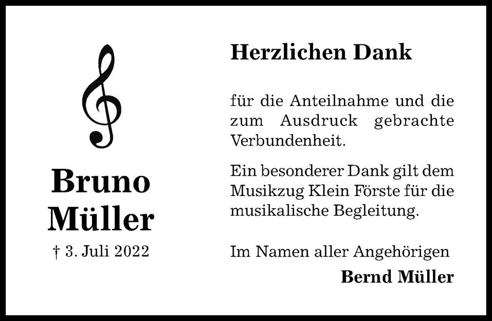  Traueranzeige für Bruno Müller vom 06.08.2022 aus Hildesheimer Allgemeine Zeitung