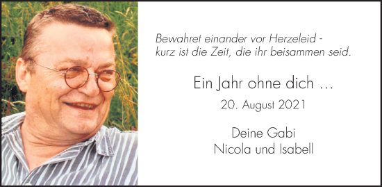 Traueranzeige von Ein Jahr ohne dich  von Hildesheimer Allgemeine Zeitung