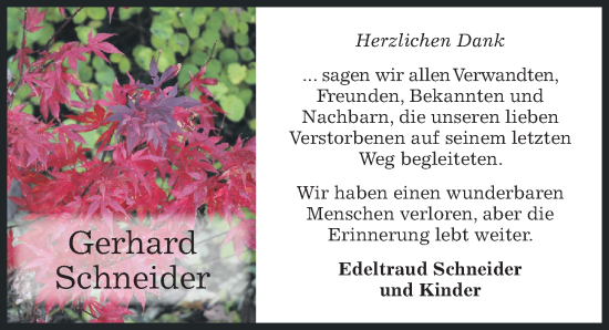 Traueranzeige von Gerhard Schneider von Hildesheimer Allgemeine Zeitung