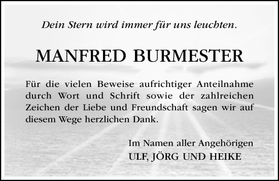 Traueranzeige von Manfred Burmester von Hildesheimer Allgemeine Zeitung