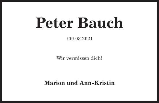 Traueranzeige von Peter Bauch von Hildesheimer Allgemeine Zeitung