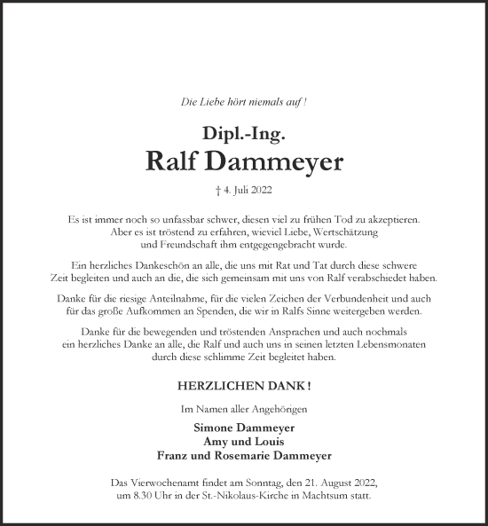 Traueranzeige von Ralf Dammeyer von Hildesheimer Allgemeine Zeitung