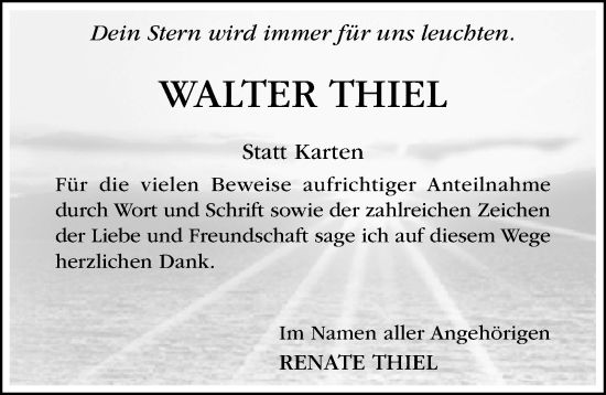 Traueranzeige von Walter Thiel von Hildesheimer Allgemeine Zeitung