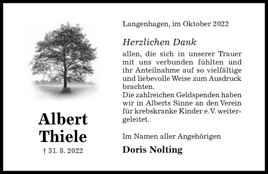 Traueranzeige von Albert Thiele von Hildesheimer Allgemeine Zeitung