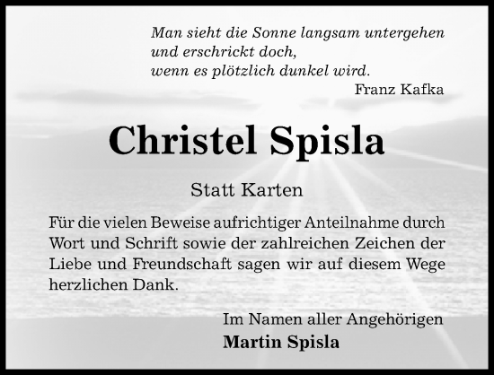 Traueranzeige von Christel Spisla von Hildesheimer Allgemeine Zeitung