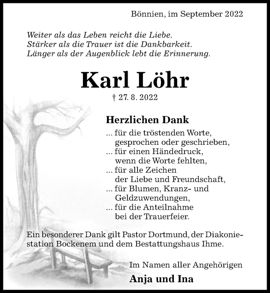 Traueranzeige von Karl Löhr von Hildesheimer Allgemeine Zeitung