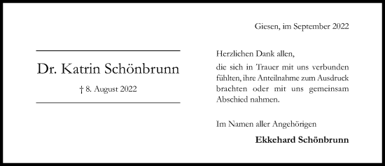 Traueranzeige von Katrin Schönbrunn von Hildesheimer Allgemeine Zeitung