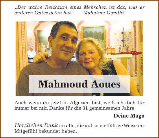 Traueranzeige von Mahmoud Aoues von Hildesheimer Allgemeine Zeitung