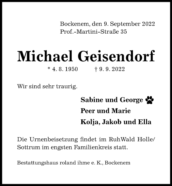 Traueranzeige von Michael Geisendorf von Hildesheimer Allgemeine Zeitung