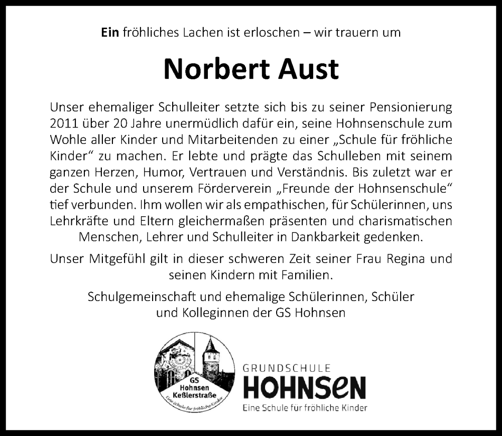  Traueranzeige für Norbert Aust vom 07.09.2022 aus Hildesheimer Allgemeine Zeitung