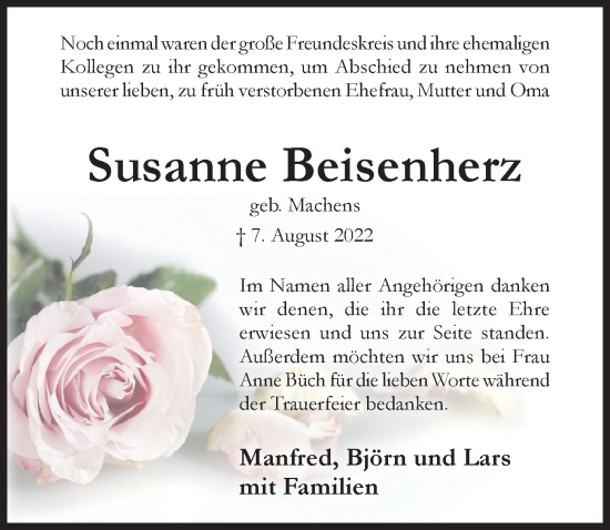 Traueranzeige von Susanne Beisenherz von Hildesheimer Allgemeine Zeitung