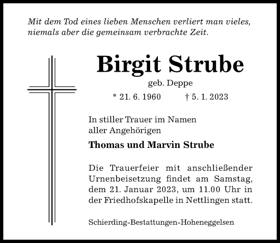 Traueranzeige von Birgit Strube von Hildesheimer Allgemeine Zeitung