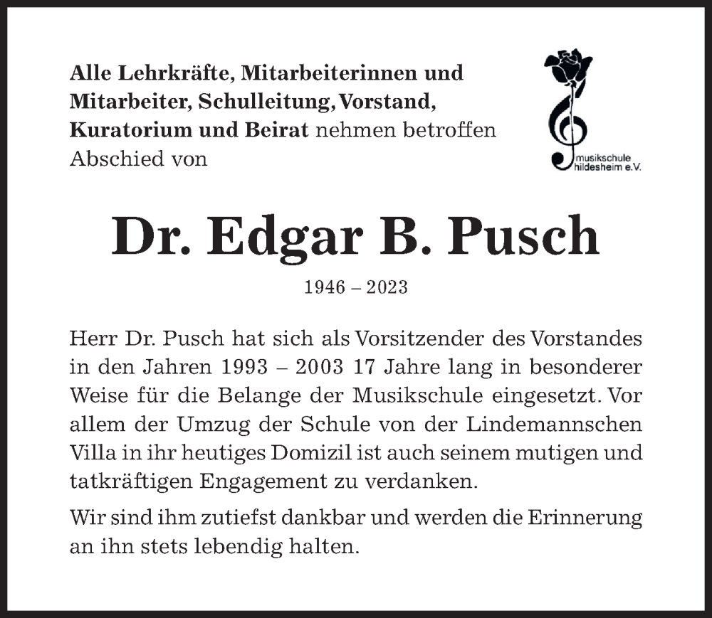 Traueranzeigen Von Edgar B. Pusch | Trauerportal Hildesheimer ...