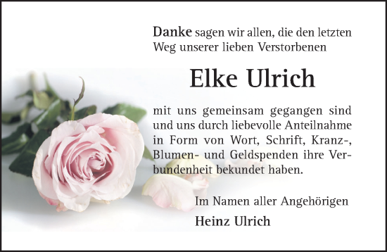 Traueranzeige von Elke Ulrich von Hildesheimer Allgemeine Zeitung