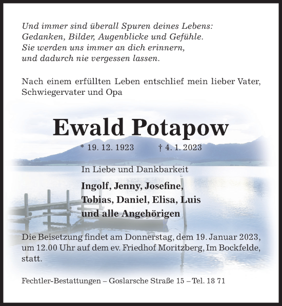 Traueranzeige von Ewald Potapow von Hildesheimer Allgemeine Zeitung