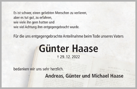 Traueranzeige von Günter Haase von Hildesheimer Allgemeine Zeitung