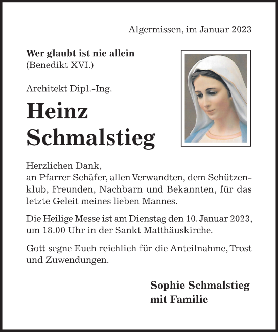 Traueranzeige von Heinz Schmalstieg von Hildesheimer Allgemeine Zeitung