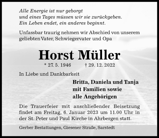 Traueranzeige von Horst Müller von Hildesheimer Allgemeine Zeitung