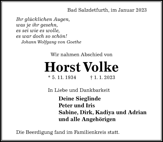 Traueranzeige von Horst Volke von Hildesheimer Allgemeine Zeitung