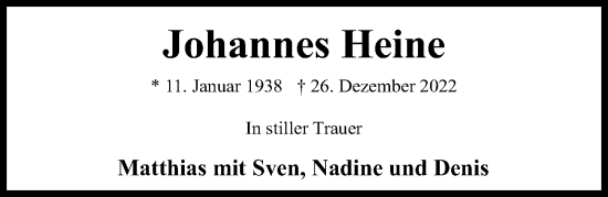 Traueranzeige von Johannes Heine von Hildesheimer Allgemeine Zeitung