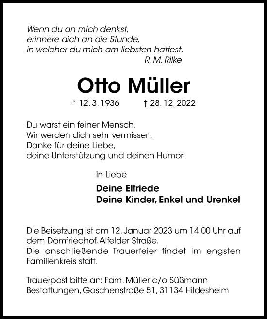 Traueranzeige von Otto Müller von Hildesheimer Allgemeine Zeitung